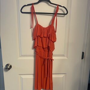Ruffled Orange Dress with Tie Straps